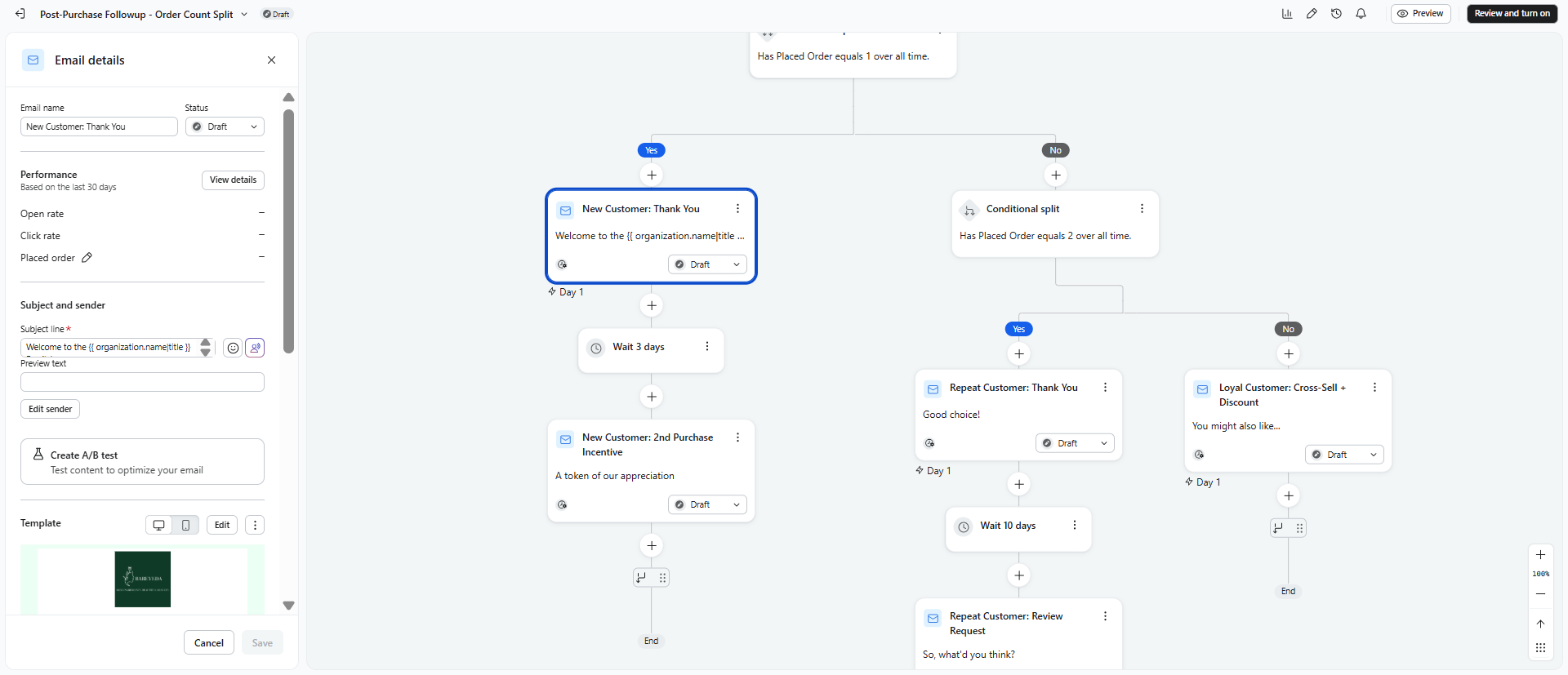 Post-purchase order split flow