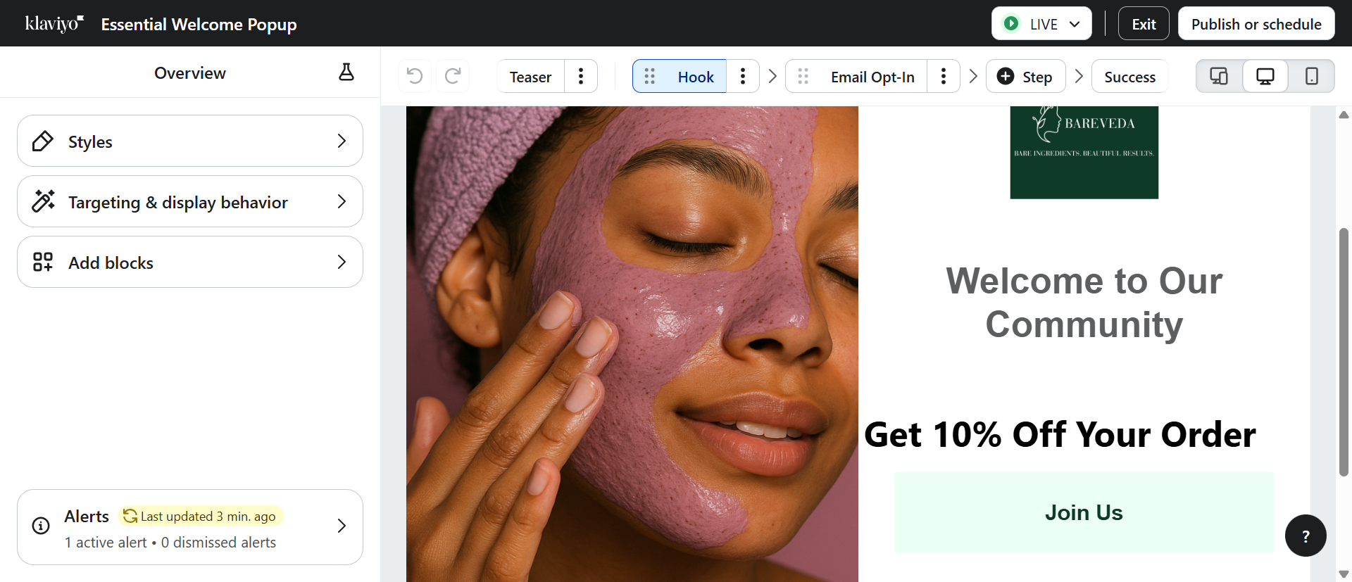 Welcome popup — Skincare brand